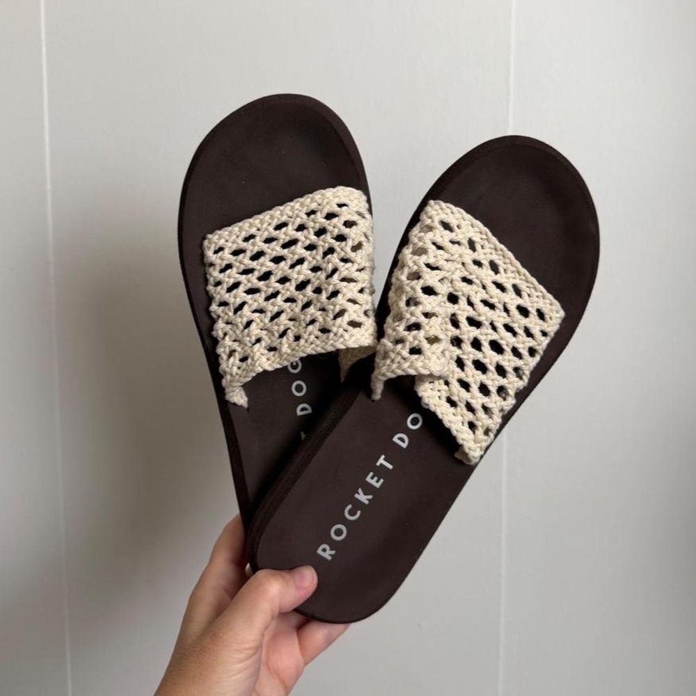 Rocket Dog Vintage Crochet Slide Sandals Brown Cream Foam Y2K Women 8